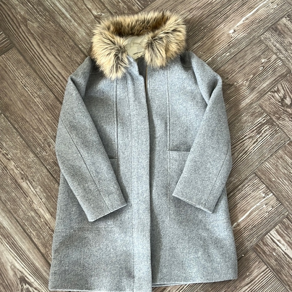 Girls crewcuts stadium coat with fur trim, sz 10
